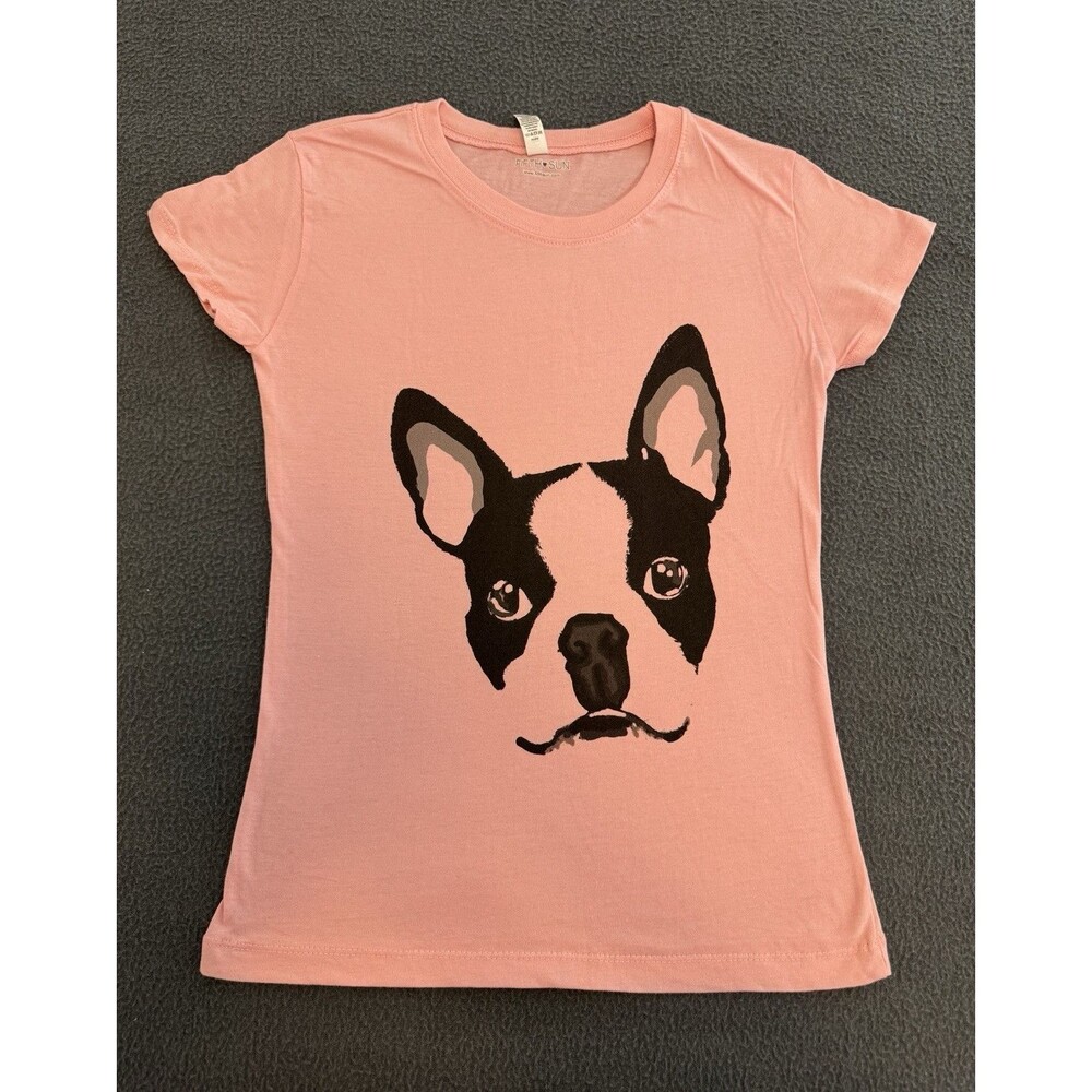 Zuni Sportswear Pink Dog Graphic Knit Crew Neck Short Sleeve Tee Women’s L